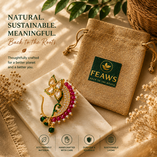 Premium Pink & Green Pearl Kundan Nath (Nose ring)