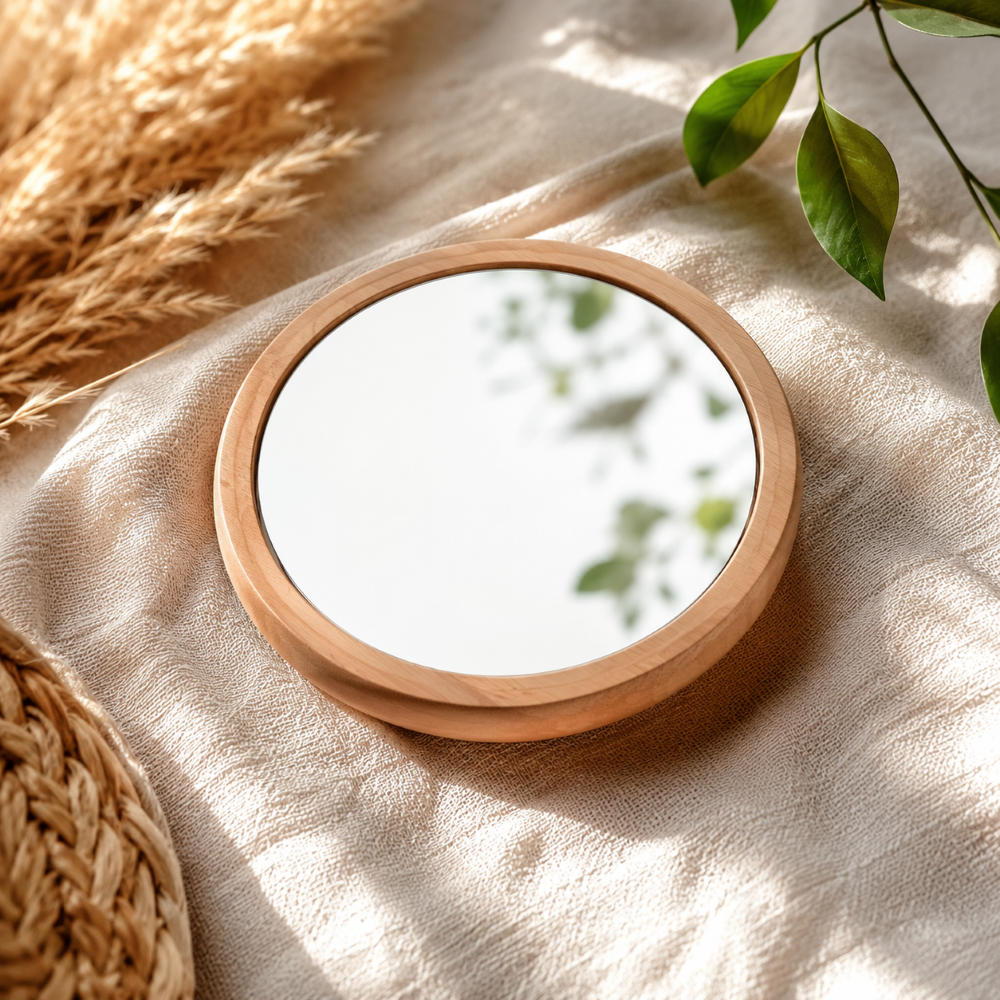 Vintage Wooden Hand Mirror