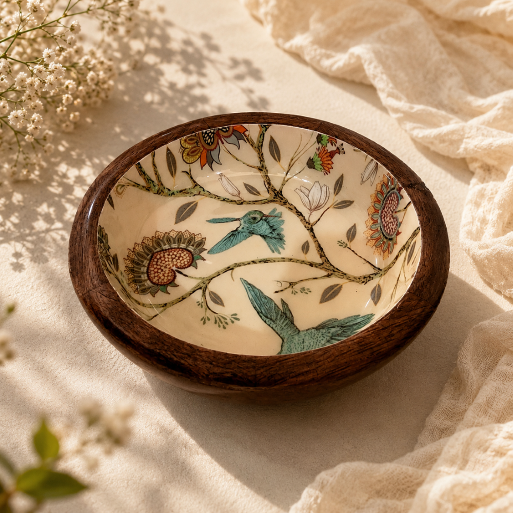 Botanical Bowl with Delicate Birds