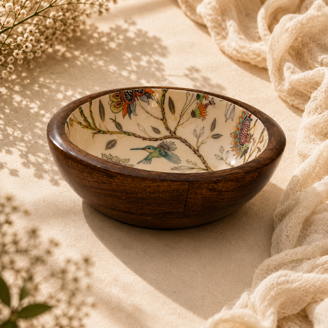 Botanical Bowl with Delicate Birds