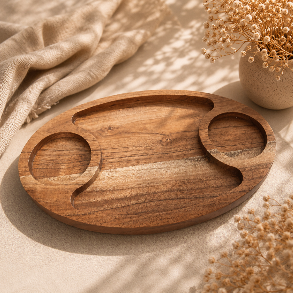 FEAWS Acacia Wood Dip & Chip Serving Tray