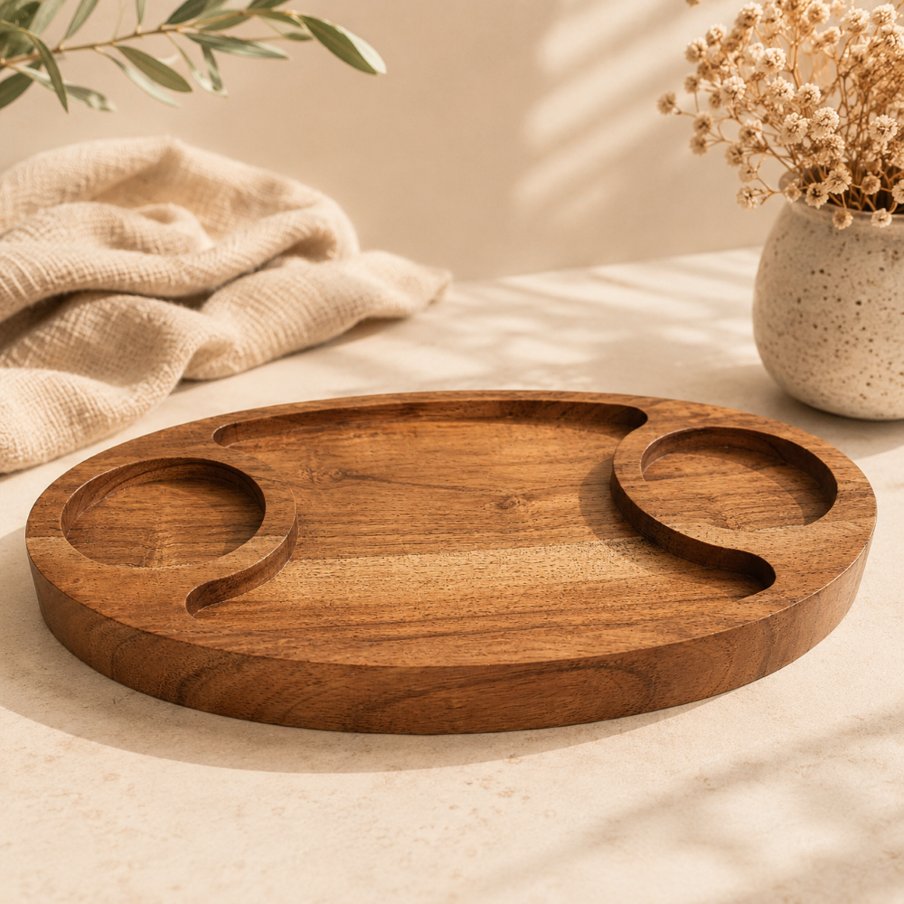 FEAWS Acacia Wood Dip & Chip Serving Tray