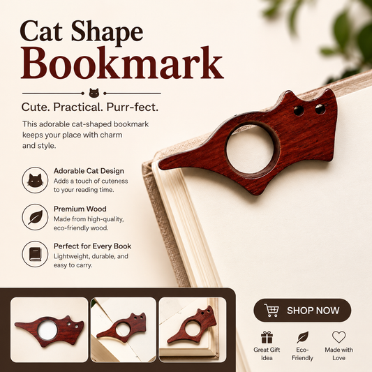 Wooden Cat Reading Bookmark Ring Page Holder