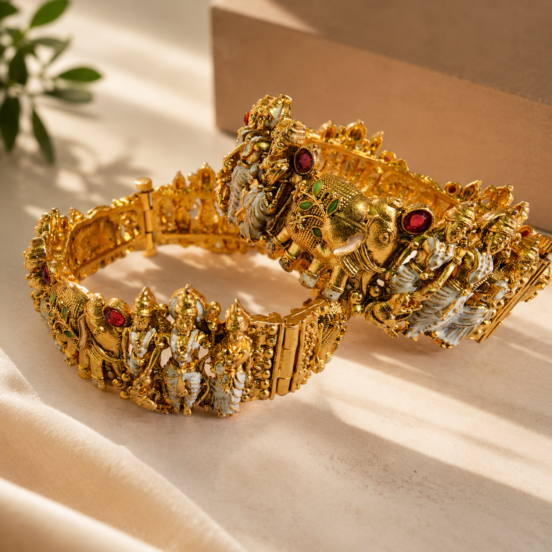 Handcrafted Broad Cultural Bracelet with God & Goddess Artwork for Festive Occasions and Ethnic Elegance-Set of 2pcs