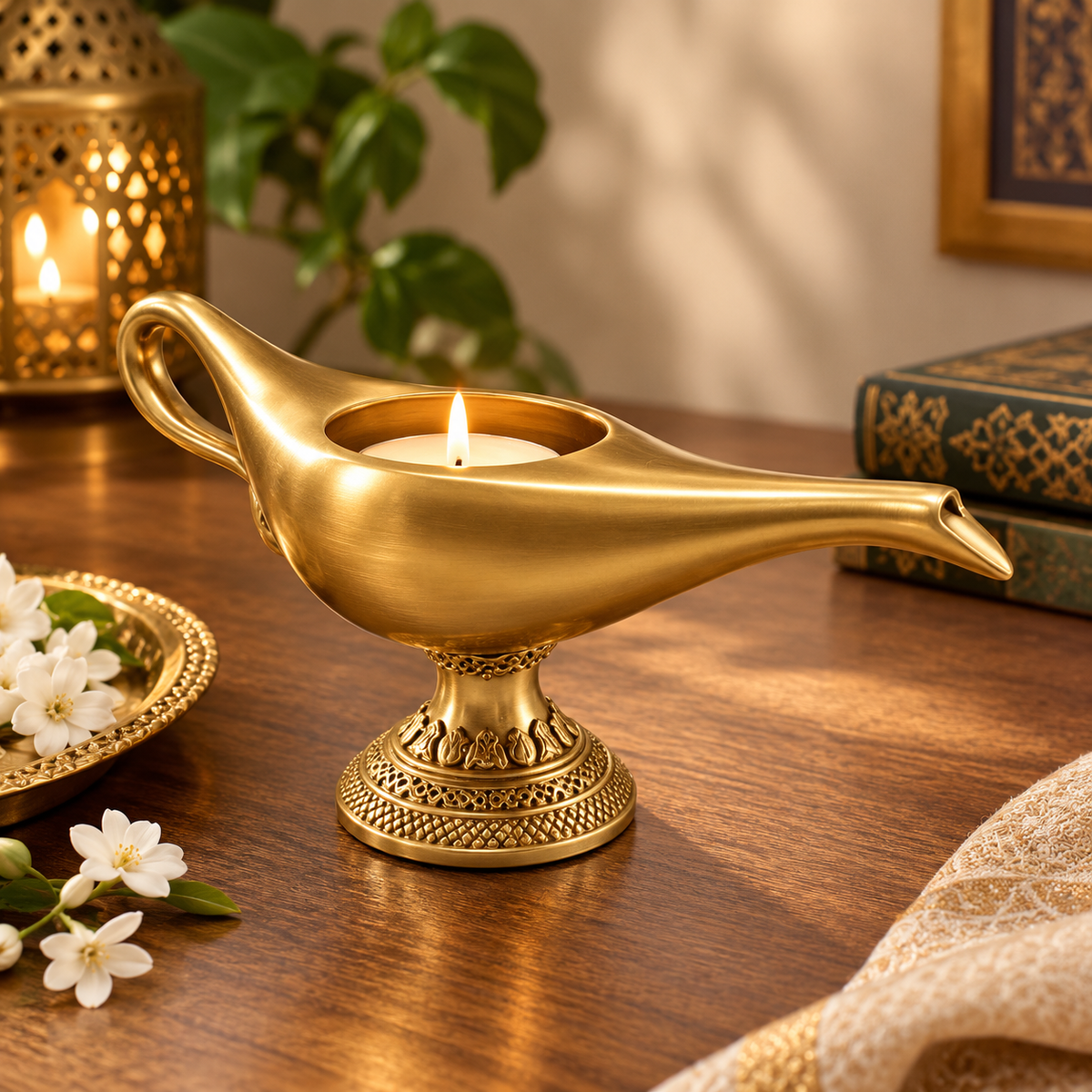 Aladdin Magic Lamp Candle Holder – Handmade Resin Decorative Ornament