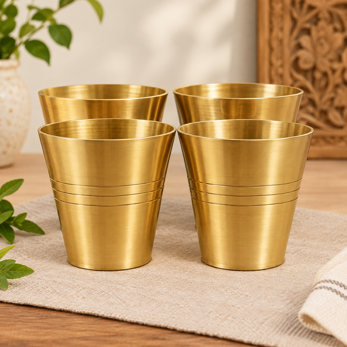 Small Brass Glasses with lining design-Set of 4