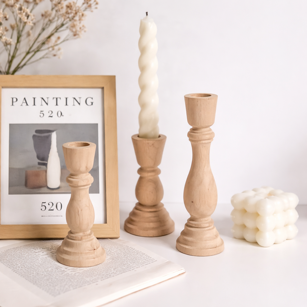 Wooden Candle Holder set of 3 pcs small, large, and medium size