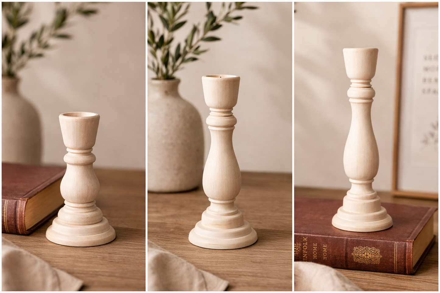 Wooden Candle Holder set of 3 pcs small, large, and medium size