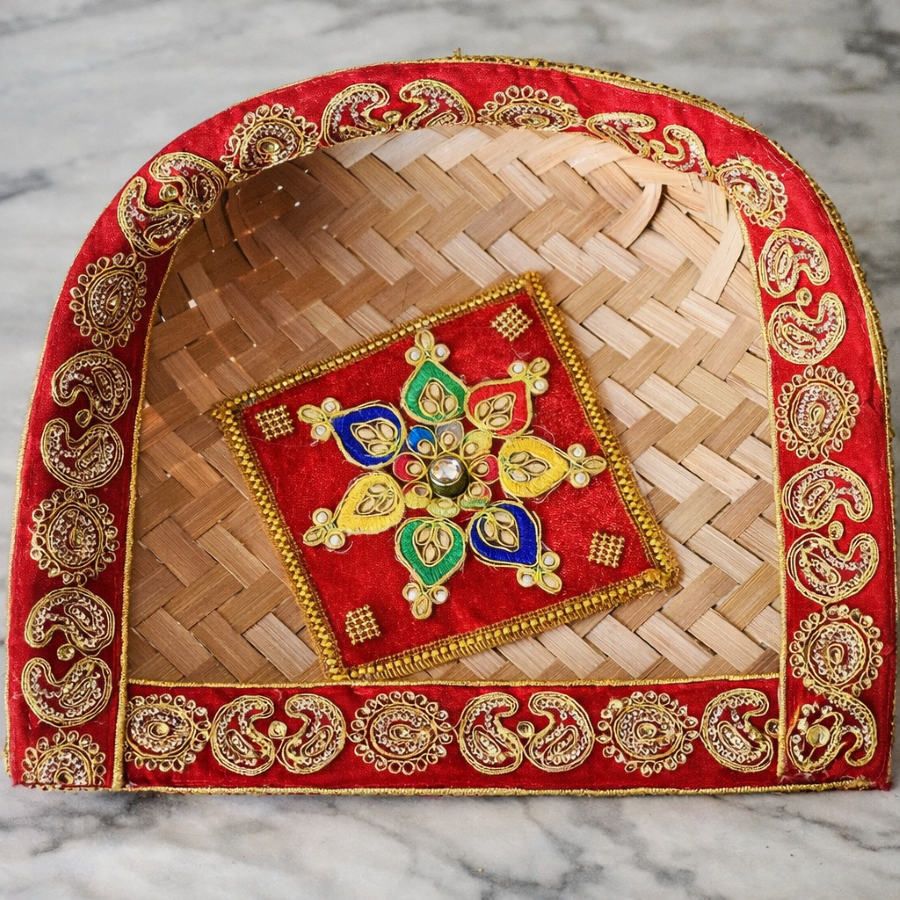 Handmade Decorative Bamboo Tray with Mandala Design Embellishments