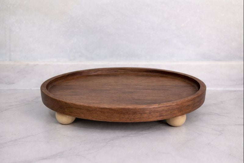 Wooden Tray with Ball Feet - Decorative