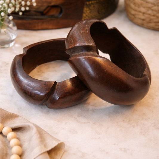 Acacia Wood 3-Cut Wooden Bracelet Bangle Set of 2 pcs
