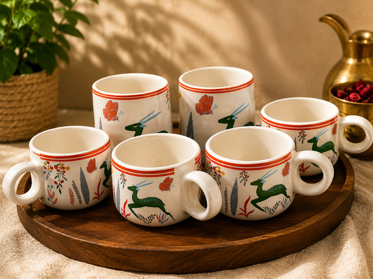 Deer Silhouette Mug & Cup Set of 6 pcs