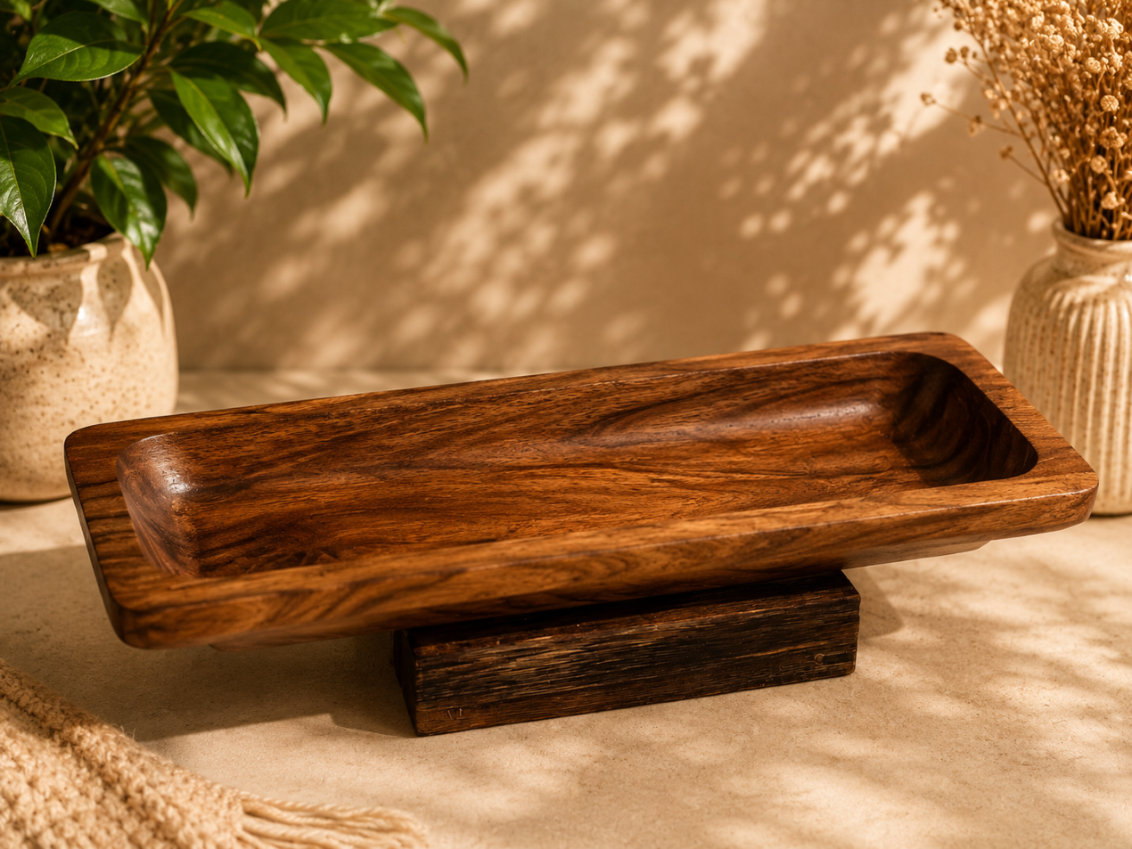 Country Loaf Server Acacia Wood Handcrafted Serving Tray for Bread and Snacks