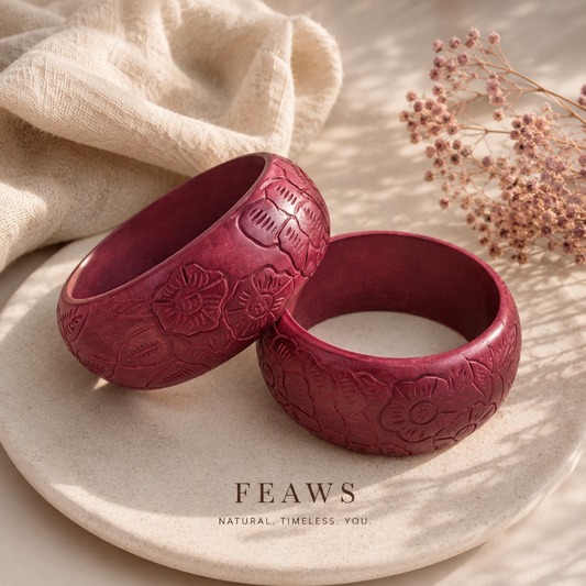 Mango Wood Statement Bracelet Bangle Set of 2 pcs