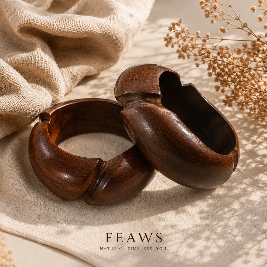 Acacia Wood 3-Cut Wooden Bracelet Bangle Set of 2 pcs