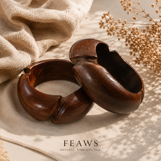 Acacia Wood 3-Cut Wooden Bracelet Bangle Set of 2 pcs