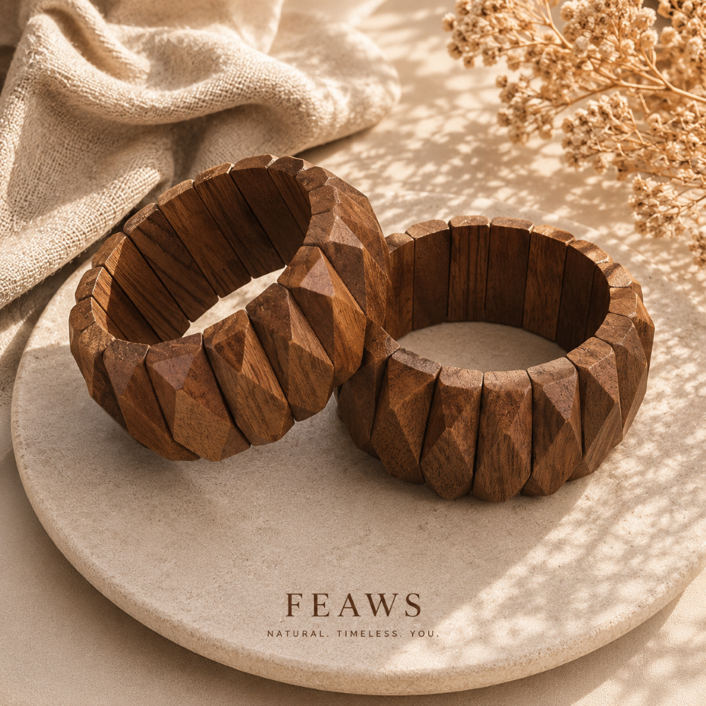 Mango Wood Statement Bracelet Bangle Set of 2 pcs