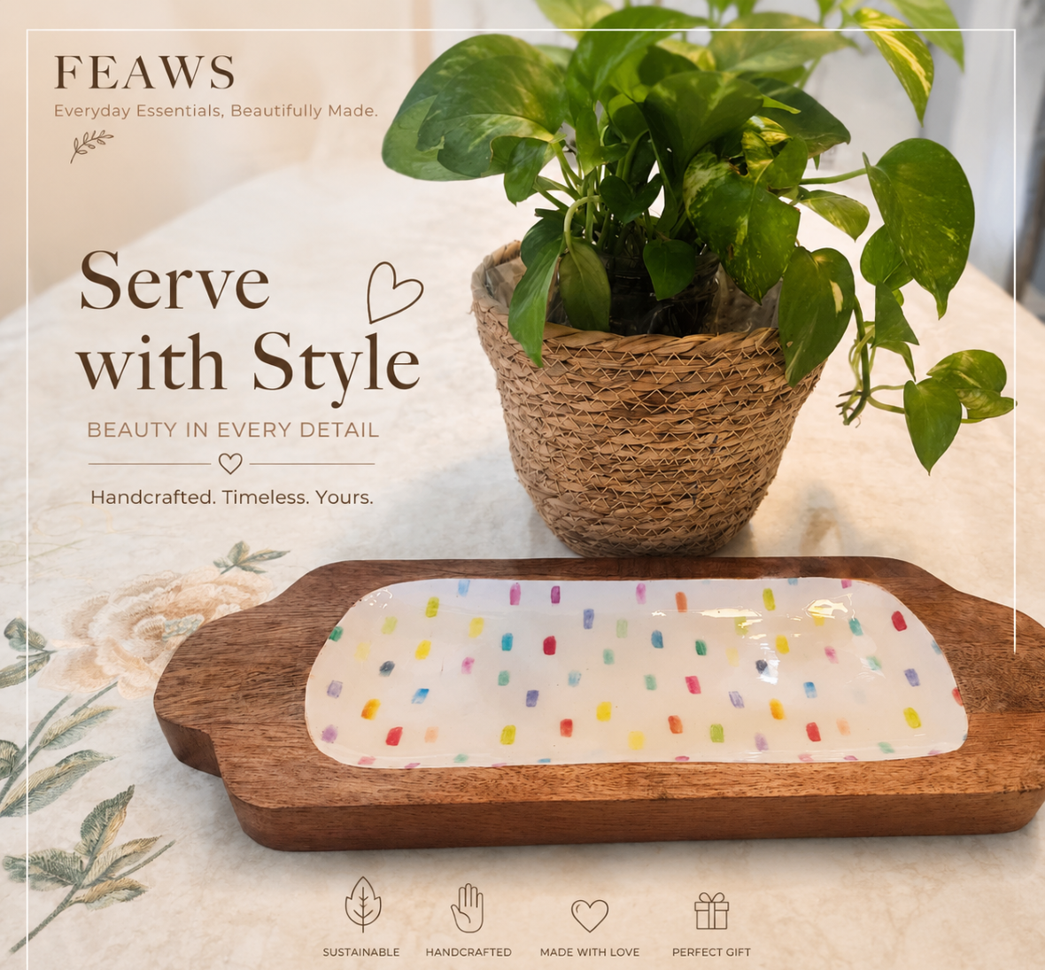 Meraki Rainbow Mango Wood Long Platter