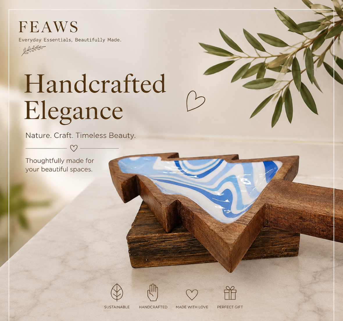 Meraki Rainbow and Blue Ocean Christmas Tree Mango Wood Platter