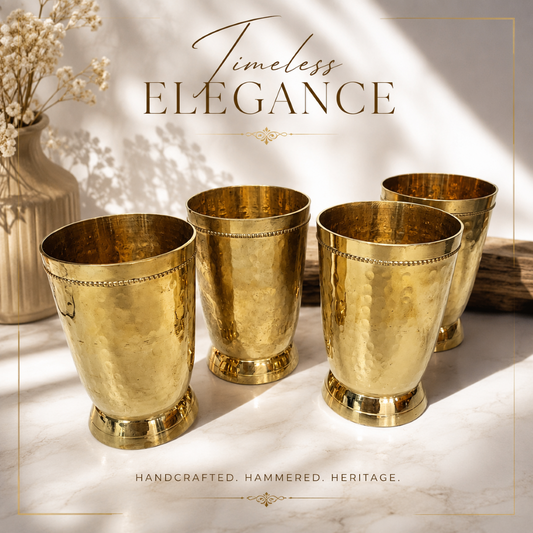 Vintage Brass Beverage Glass Set – 4 pcs