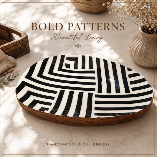 Meraki Black & White Elegance Mangowood Platter