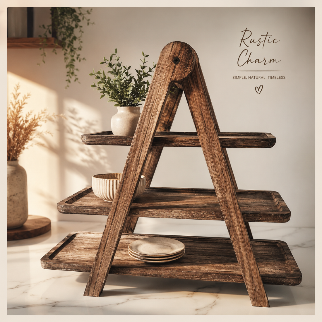 Vintage 3-Tier Rectangular Wooden Serving Stand