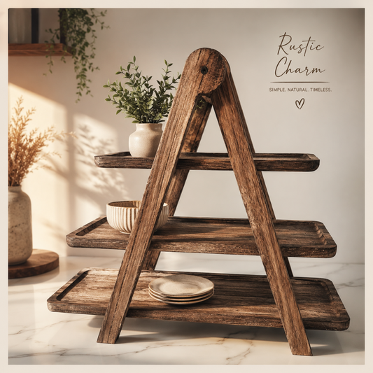 Vintage 3-Tier Rectangular Wooden Serving Stand