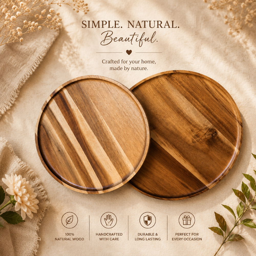 Round wooden dinner plates home decor acacia wood serving tray