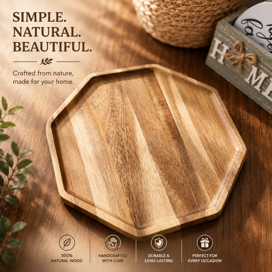 Octagon Shape Acacia Wood Serving Platter