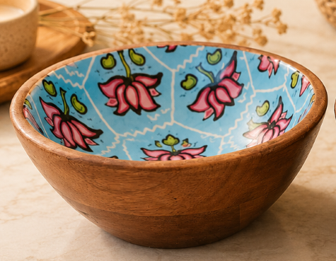 Meraki Pink Lotus & Purple Diamond Mango Wood Bowls