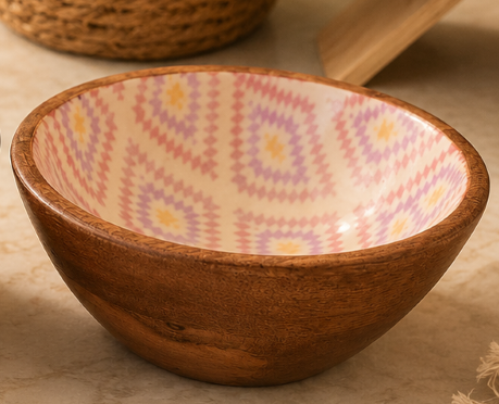 Meraki Pink Lotus & Purple Diamond Mango Wood Bowls