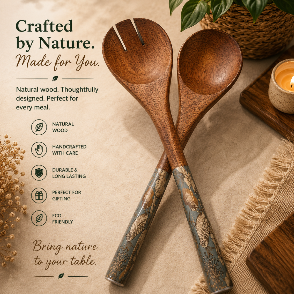 Meraki Wooden Serving Spoons Set-2 pcs