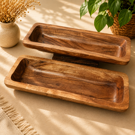 Country Loaf Server Acacia Wood Handcrafted Serving Tray for Bread and Snacks
