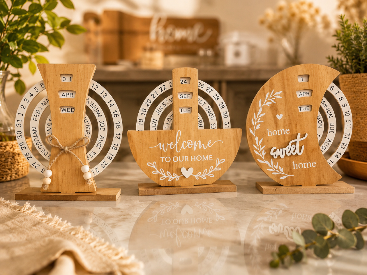 Wooden Rotating Calendar – Handmade Desktop Ornament