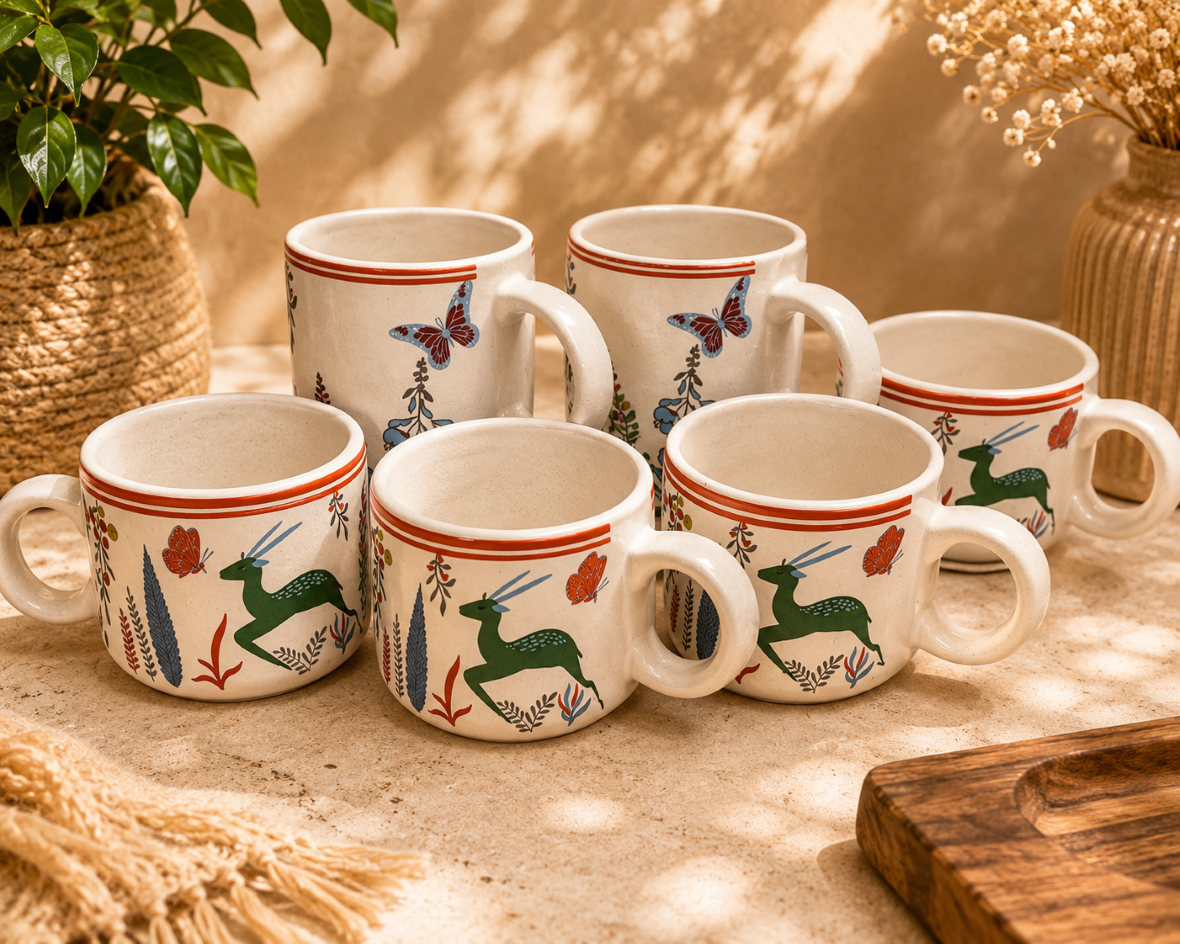 Deer Silhouette Mug & Cup Set of 6 pcs