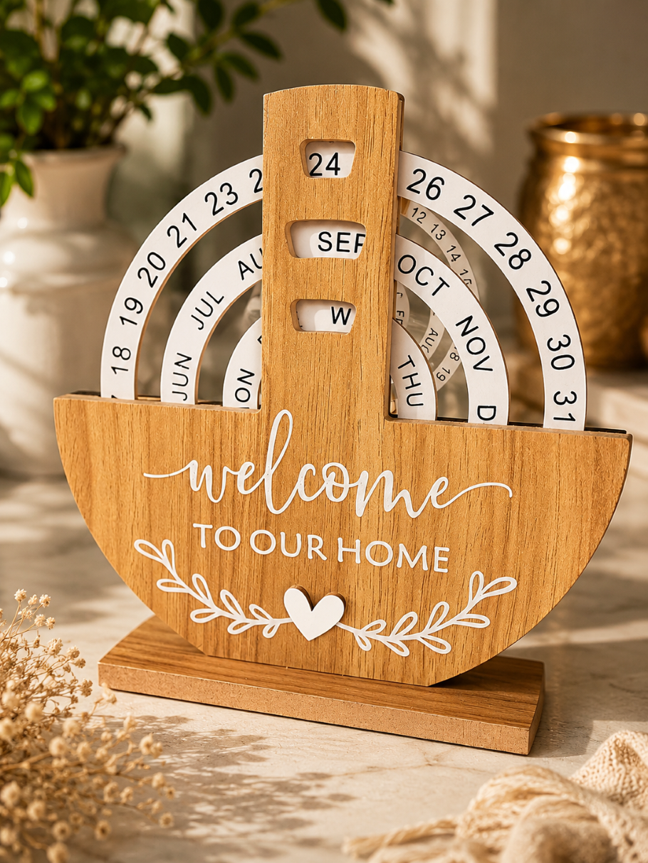 Wooden Rotating Calendar – Handmade Desktop Ornament