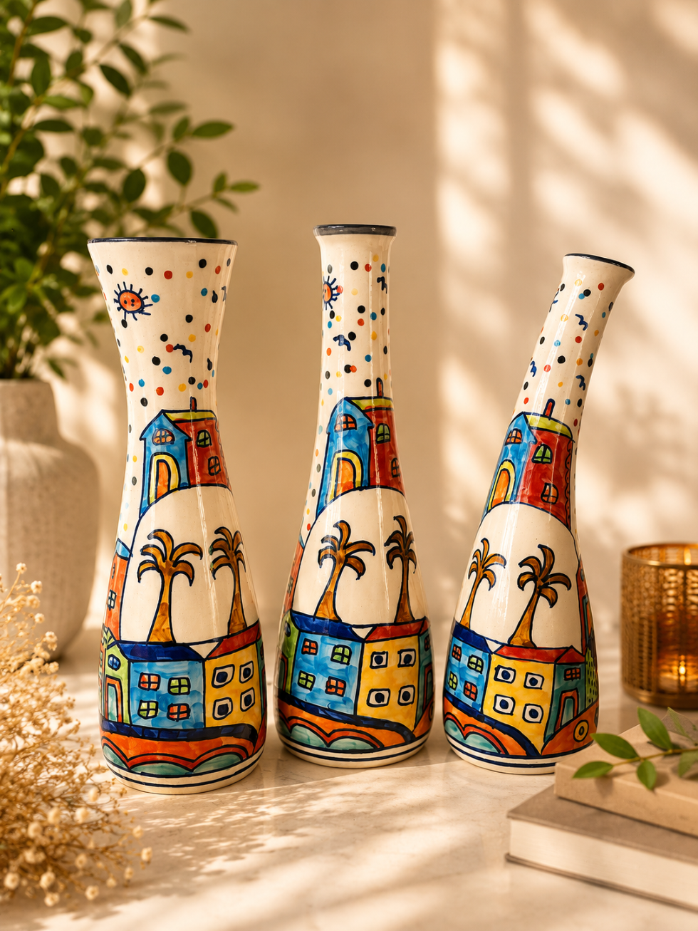 Vibrant Color Splash Hand-painted Vases Set of 3 pcs