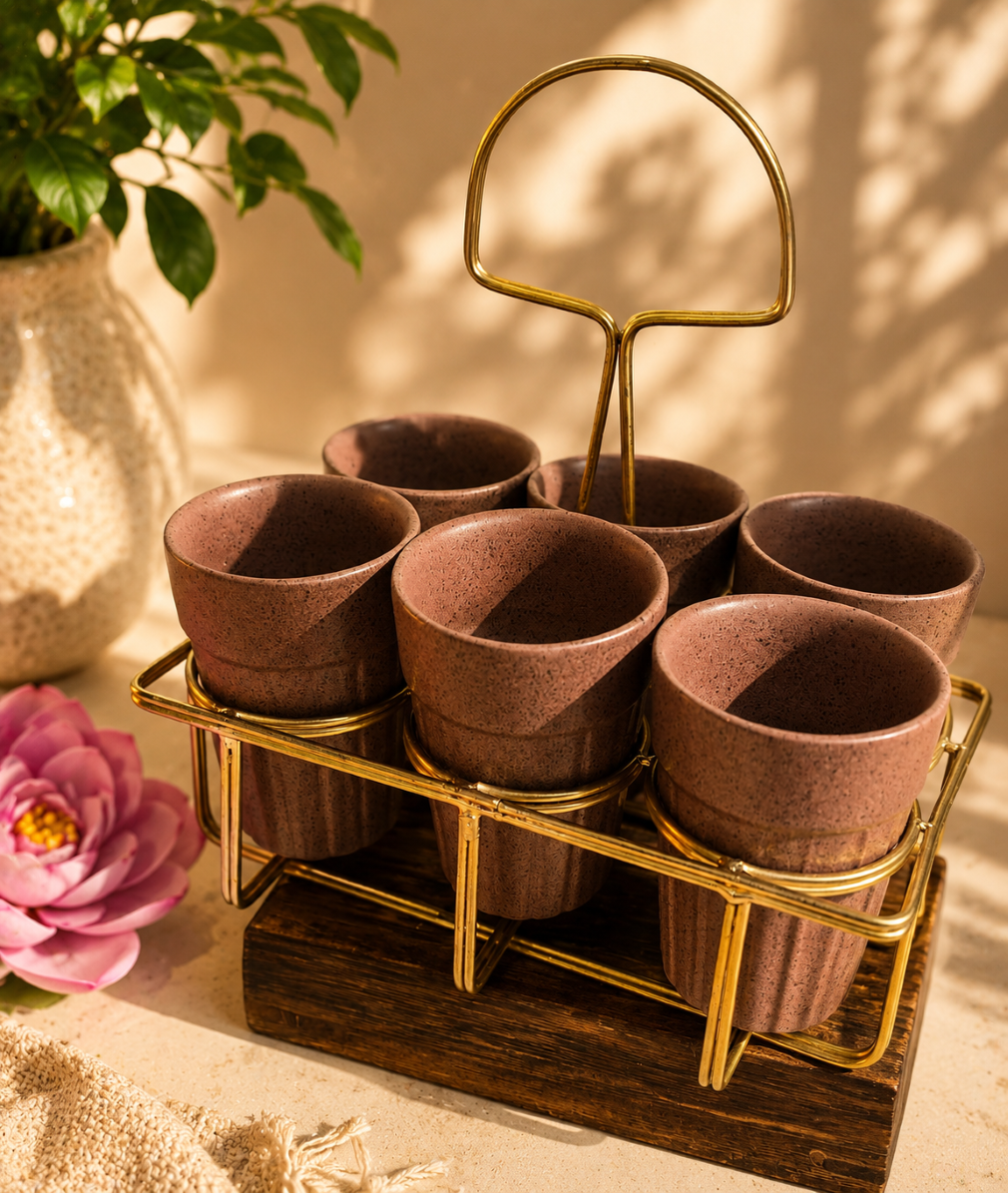 Petrichor Aroma Tea Glass 6 pcs Set with Golden Stand