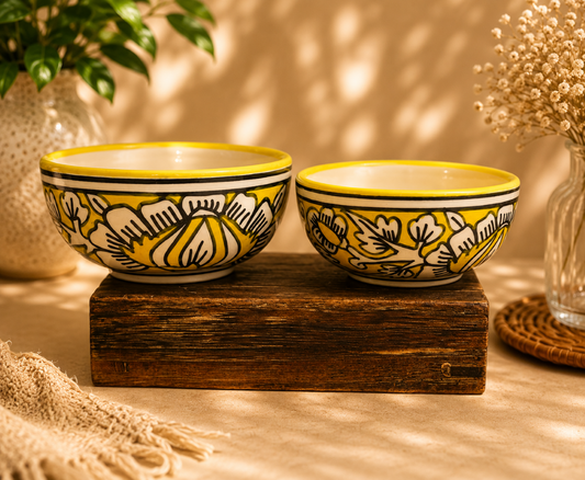 Handpainted Yellow Aurelia Petal Bowls Set of 2