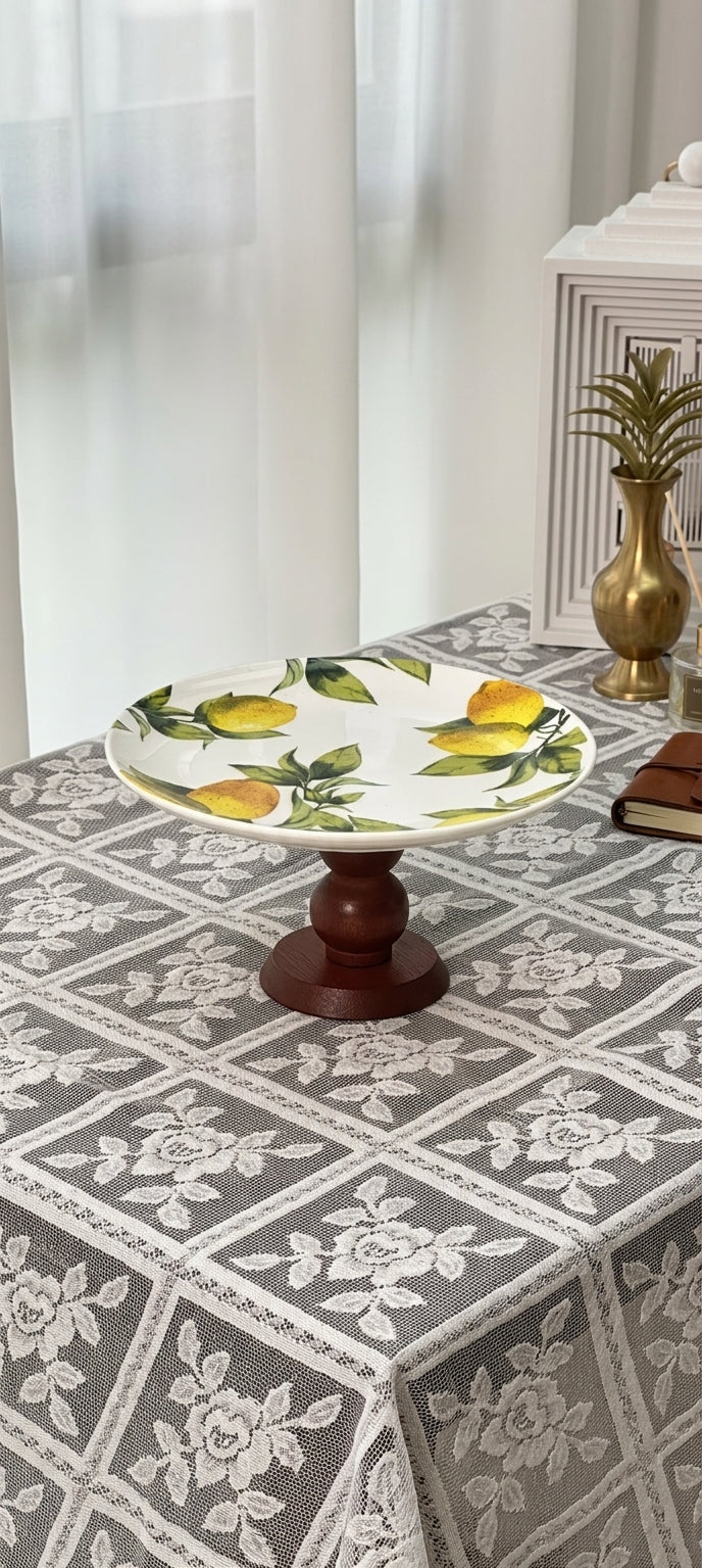 Lemon Grove Ceramic Plate & Bowl with Wooden Stand