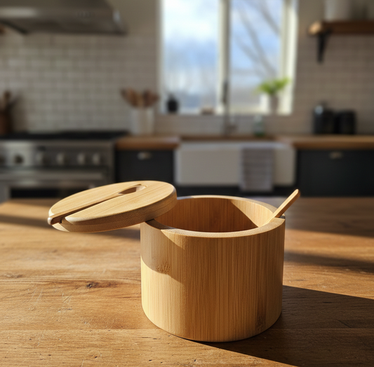 Salt or pepper seasoning Bamboo Salt Box with Spoon