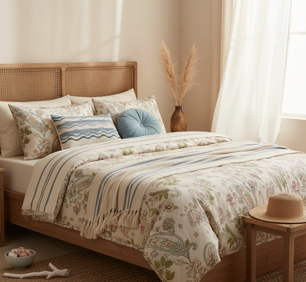 Sacred Lotus Pink Handblock Printed Quilted Comforter Set of 4 pcs– King Size