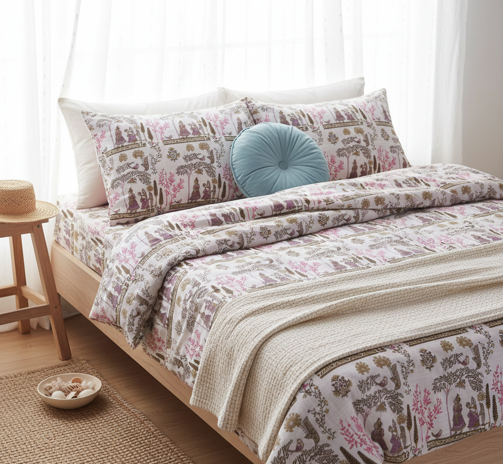 Crown & Veil Handblock Printed Lightweight Comforter Set of 2 Pcs- Single Size