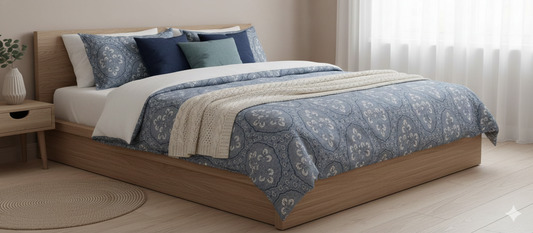 Blue Dark Desire cotton linen lane bedsheet with 2 pairs of pillow covers