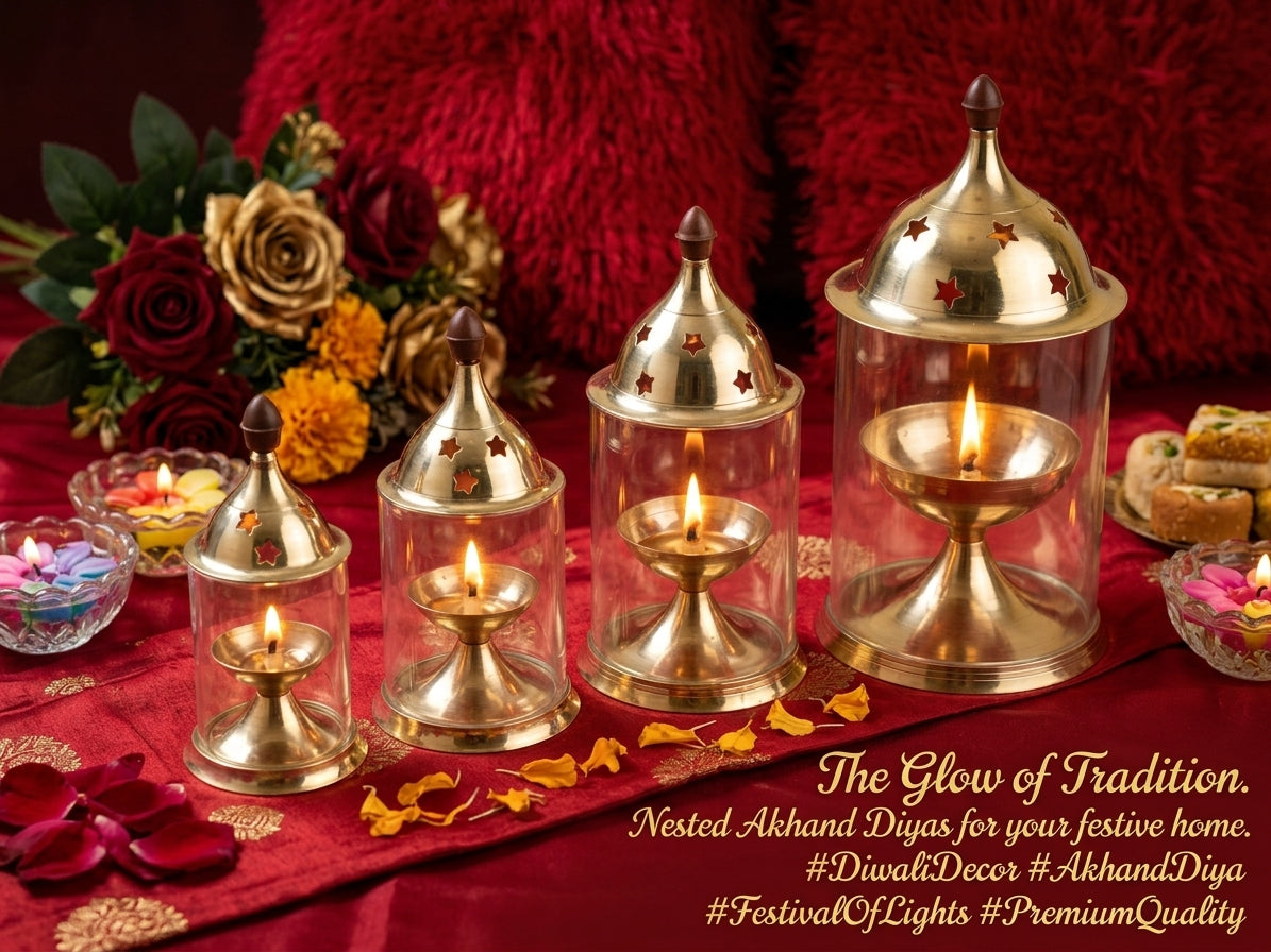 Brass Diya with Circular Glass Cover – Elegant Traditional Lamp