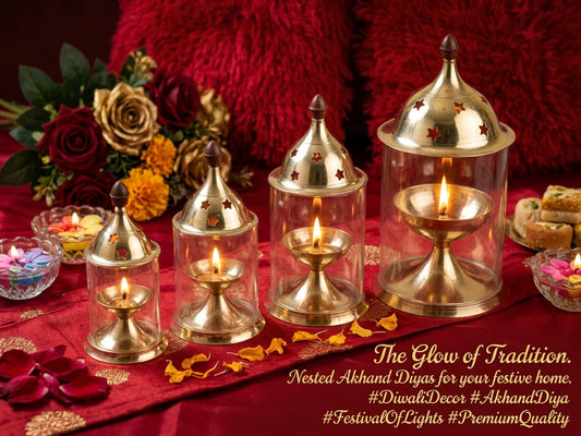 Brass Diya with Circular Glass Cover – Elegant Traditional Lamp