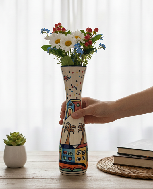 Vibrant Color Splash Hand-painted Tall flared top Vase