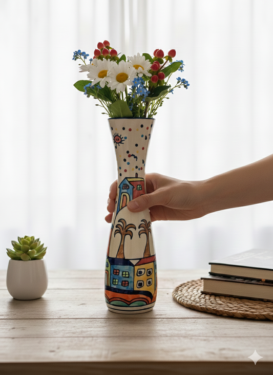 Vibrant Color Splash Hand-painted Tall flared top Vase