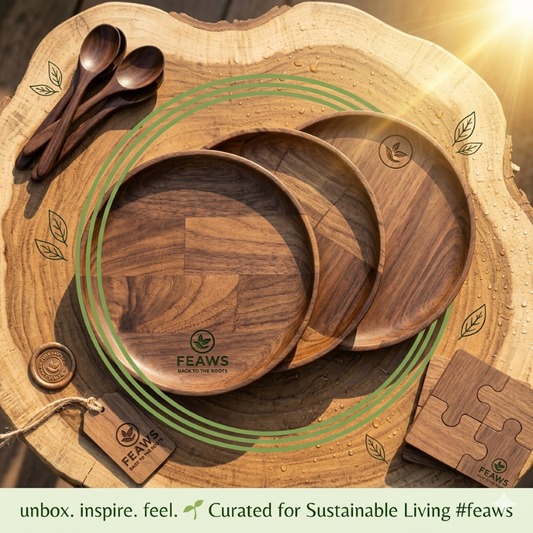 FEAWS “Prithvi” Series Large Natural Grain Acacia Wood Plates/Trays