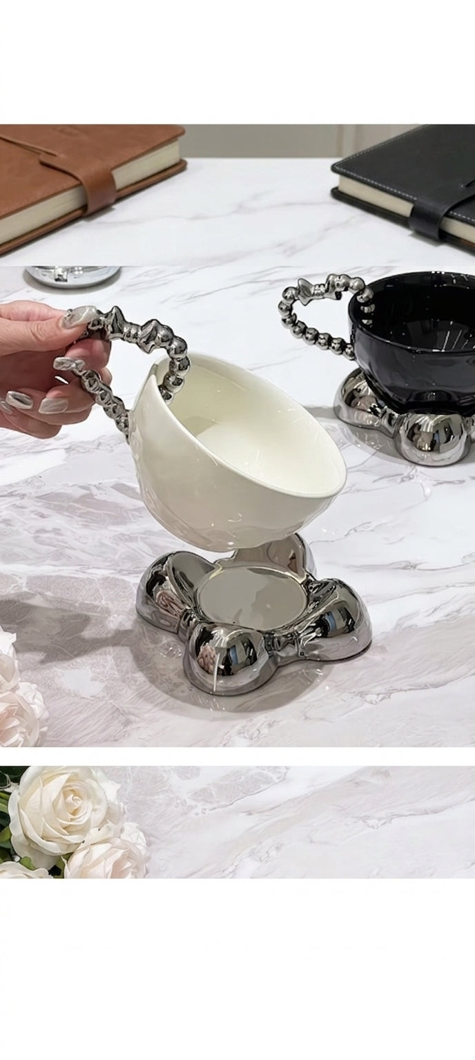 Luxury European Beaded Coffee Cup & Saucer Set